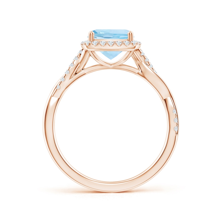 7mm AAA Twisted Shank Cushion Aquamarine Halo Engagement Ring in Rose Gold side-1