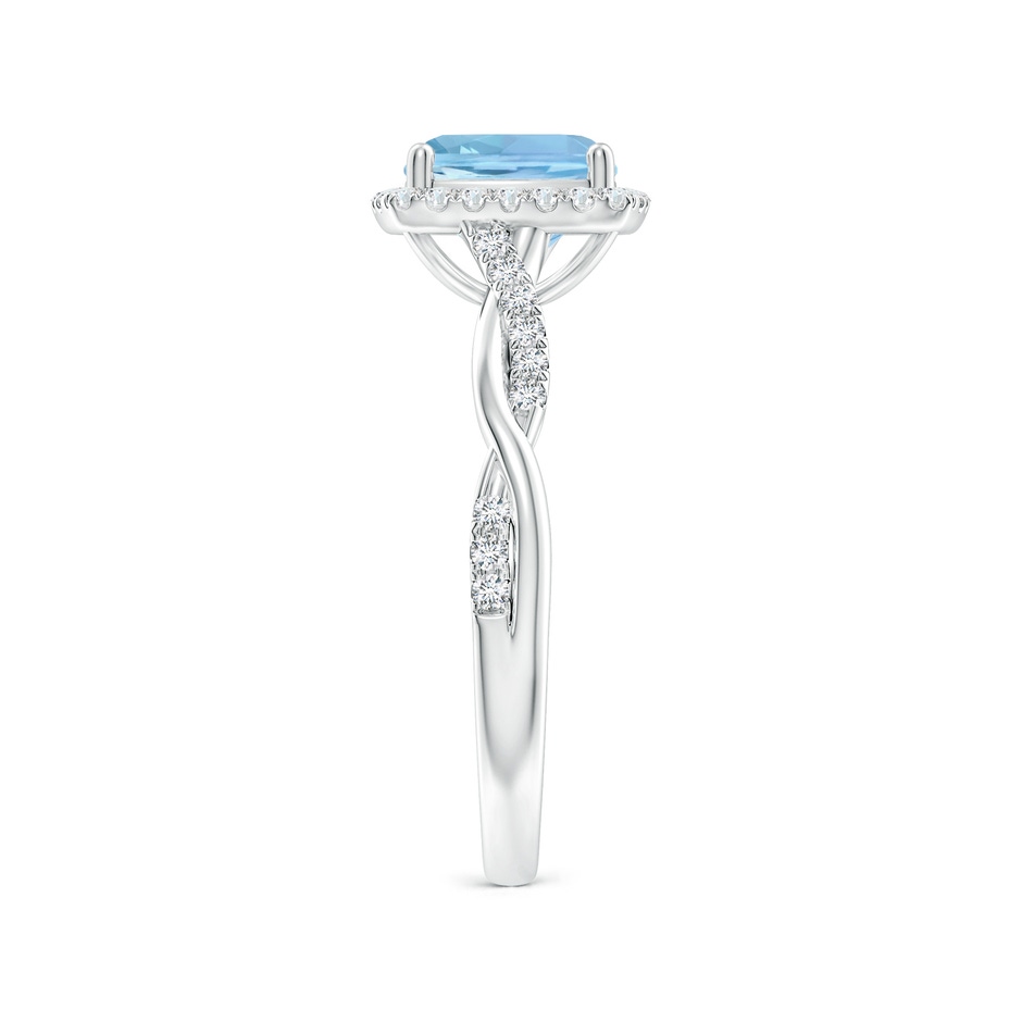 7mm AAAA Twisted Shank Cushion Aquamarine Halo Engagement Ring in White Gold side-2