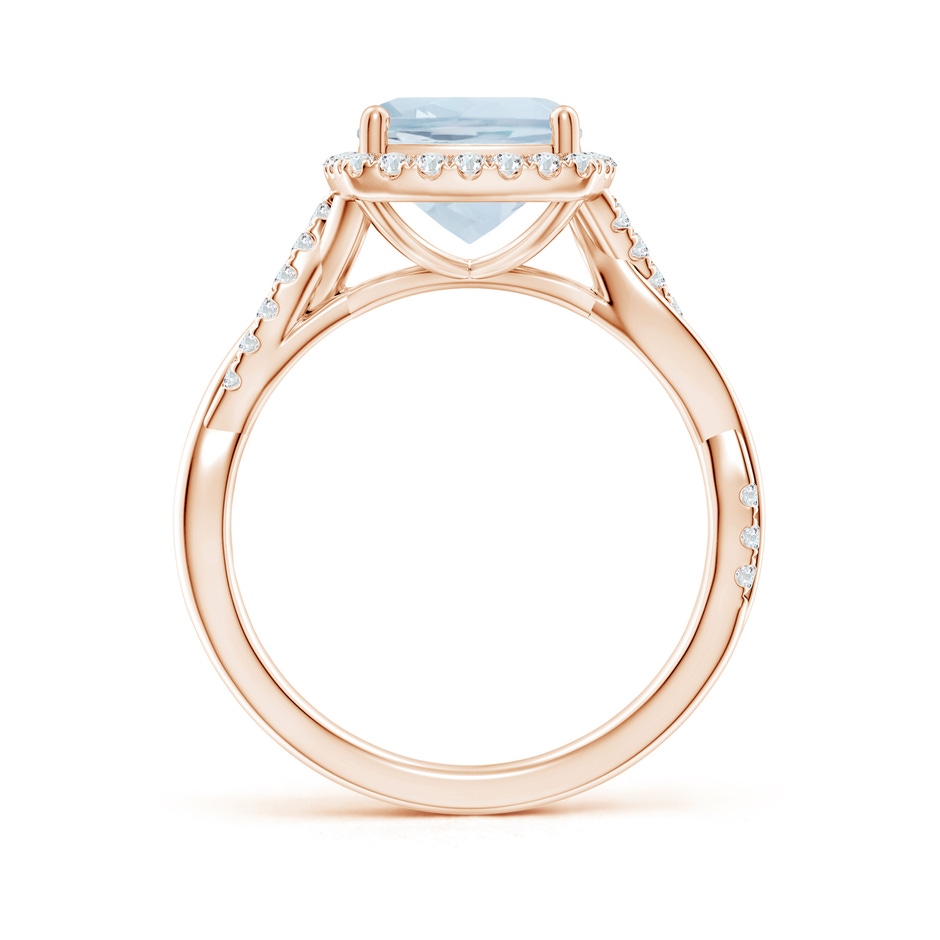 8mm A Twisted Shank Cushion Aquamarine Halo Engagement Ring in Rose Gold side-1