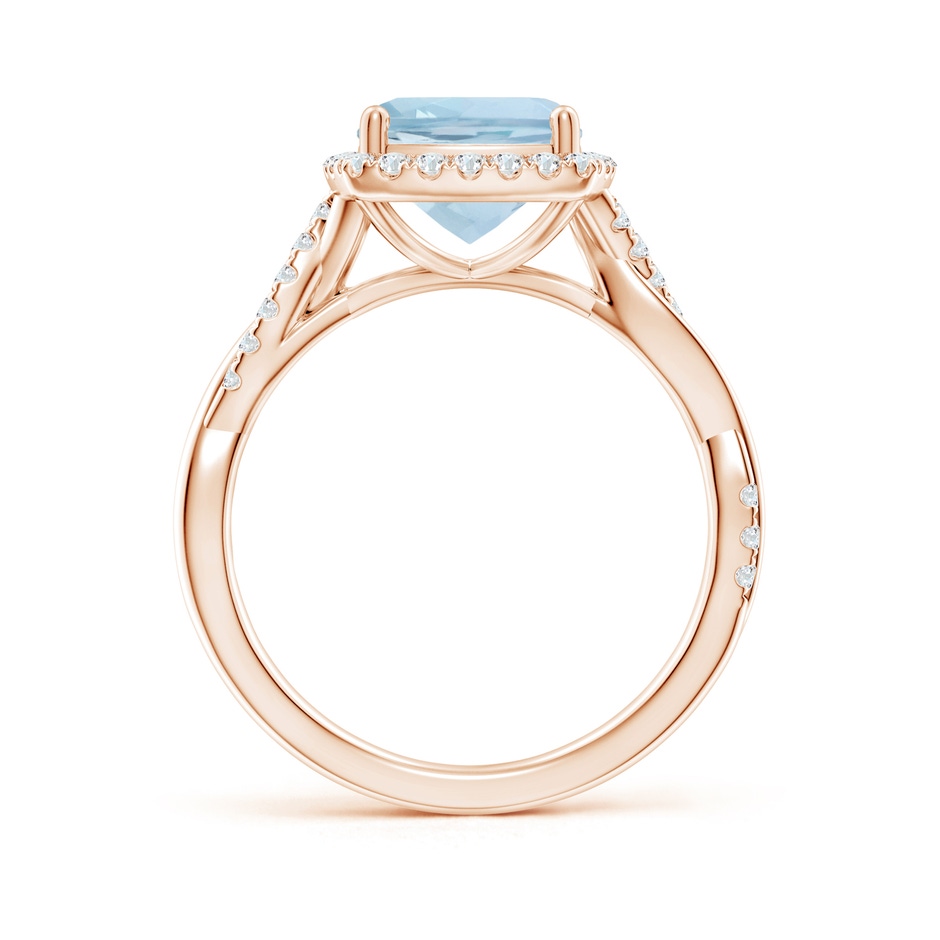8mm AA Twisted Shank Cushion Aquamarine Halo Engagement Ring in Rose Gold side-1