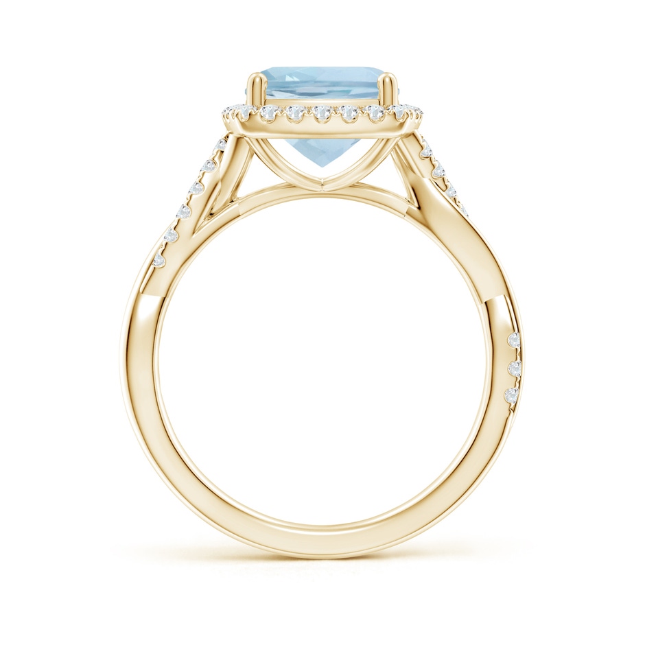 8mm AA Twisted Shank Cushion Aquamarine Halo Engagement Ring in Yellow Gold side-1
