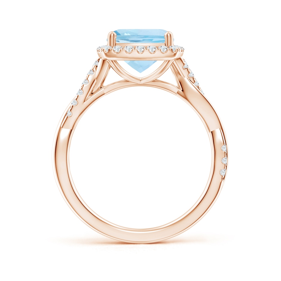 8mm AAA Twisted Shank Cushion Aquamarine Halo Engagement Ring in Rose Gold side-1