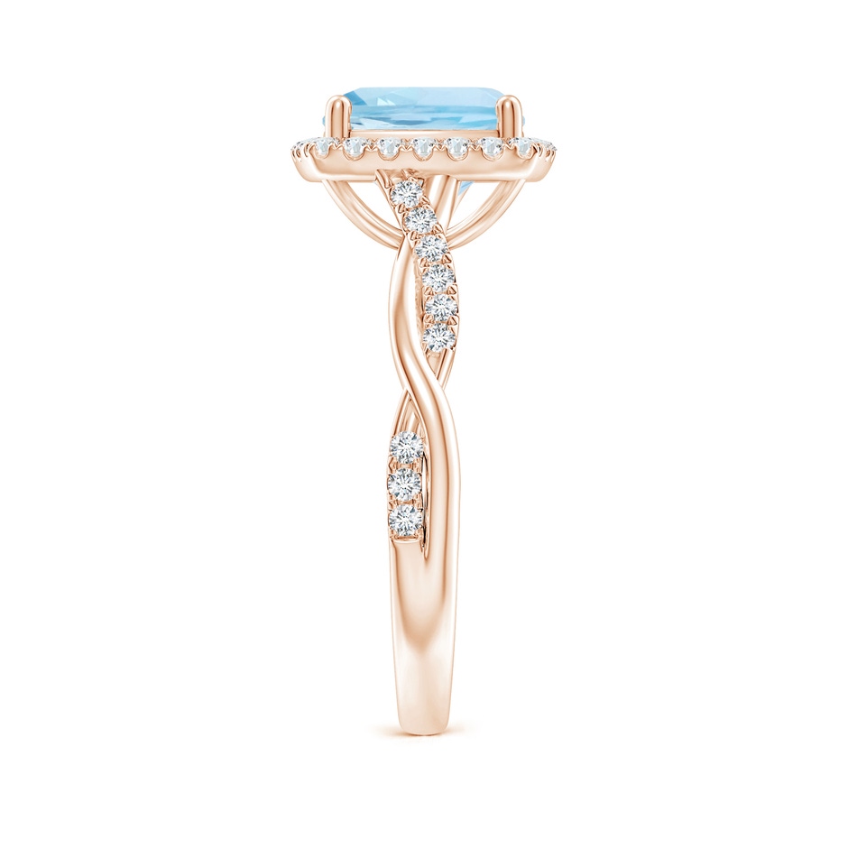 8mm AAA Twisted Shank Cushion Aquamarine Halo Engagement Ring in Rose Gold side-2