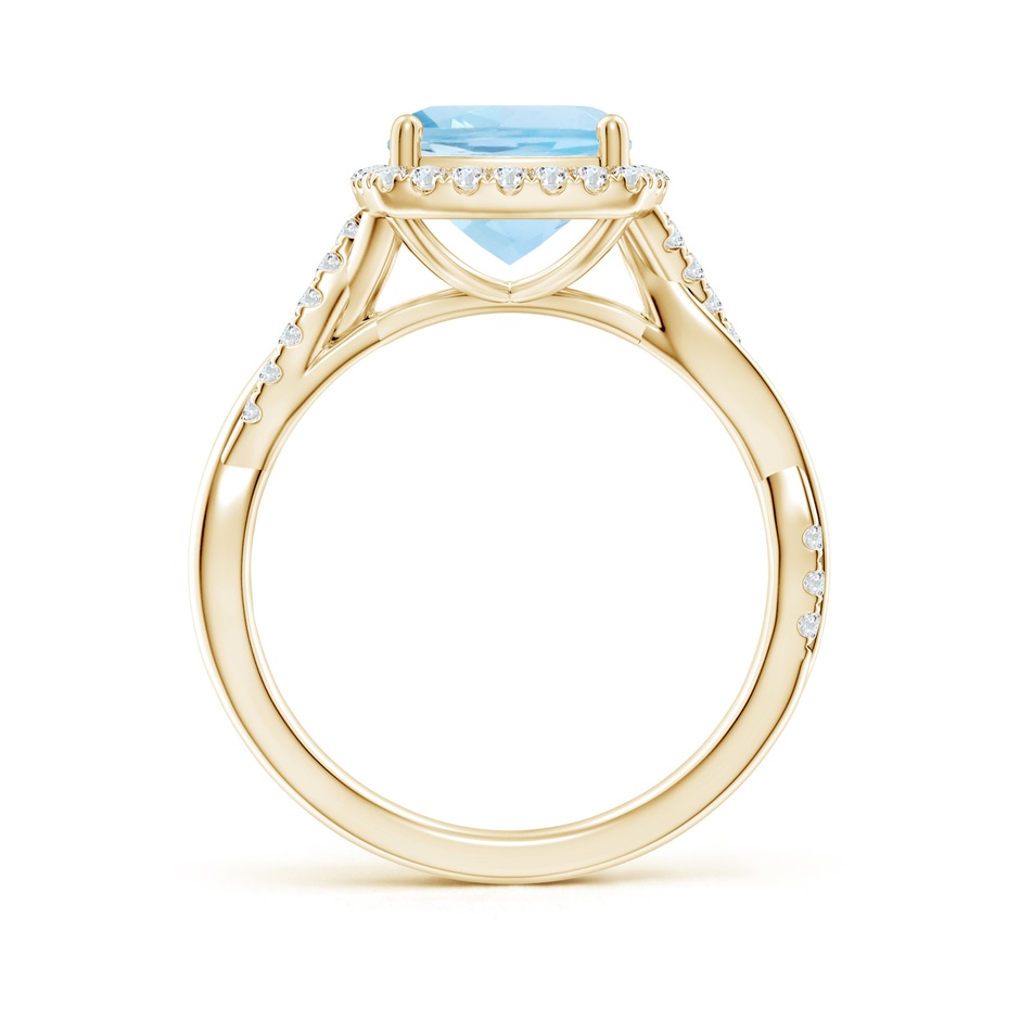 8mm AAA Twisted Shank Cushion Aquamarine Halo Engagement Ring in Yellow Gold side-1