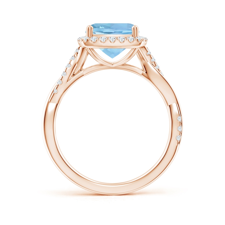 8mm AAAA Twisted Shank Cushion Aquamarine Halo Engagement Ring in Rose Gold side-1