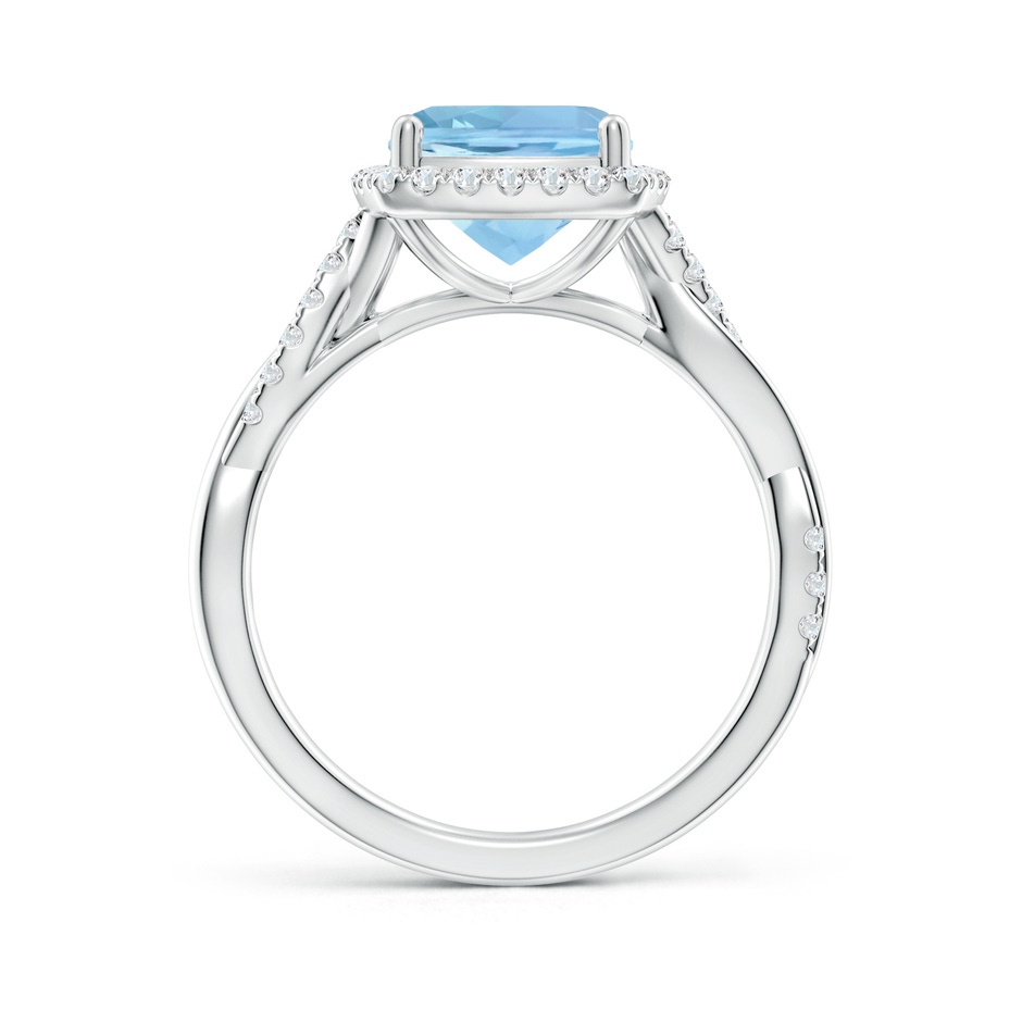8mm AAAA Twisted Shank Cushion Aquamarine Halo Engagement Ring in White Gold side-1