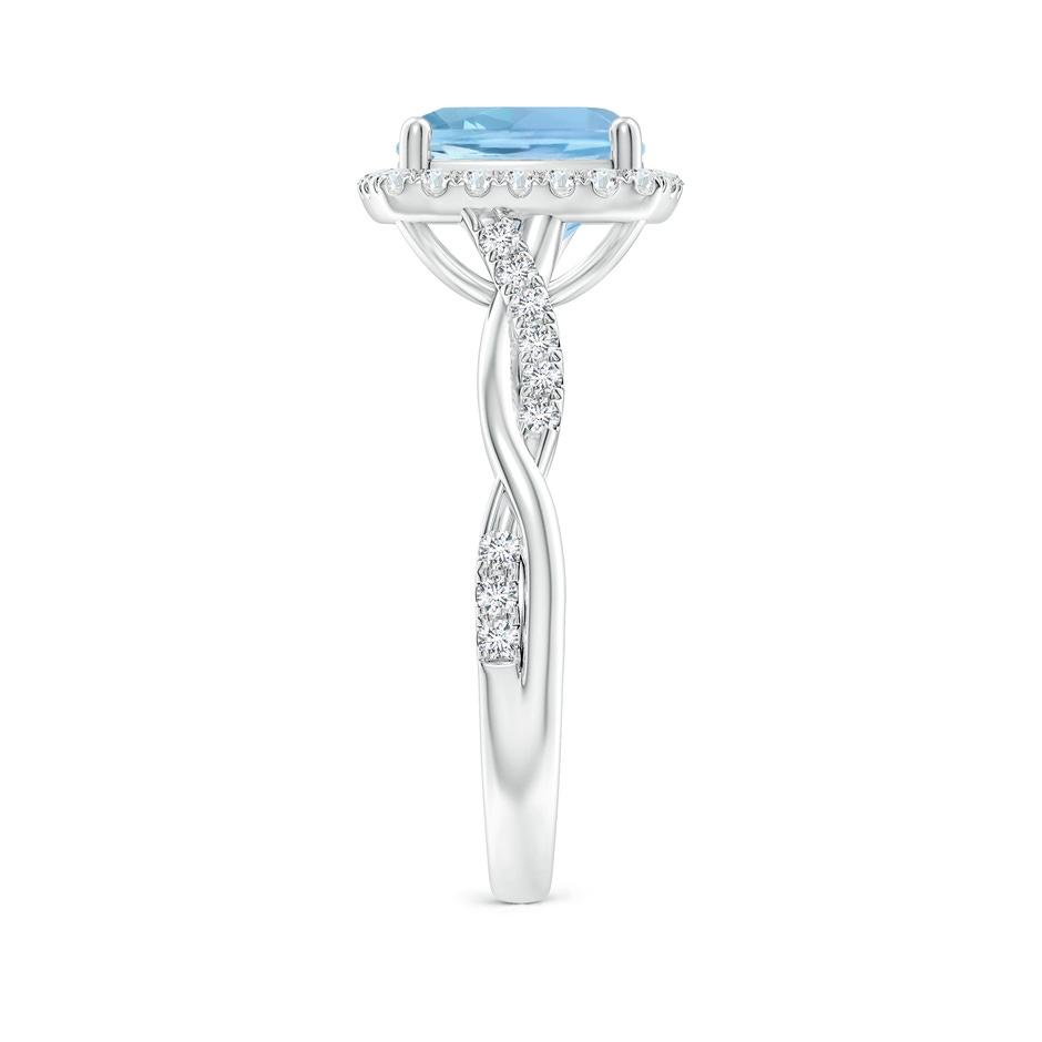 8mm AAAA Twisted Shank Cushion Aquamarine Halo Engagement Ring in White Gold side-2