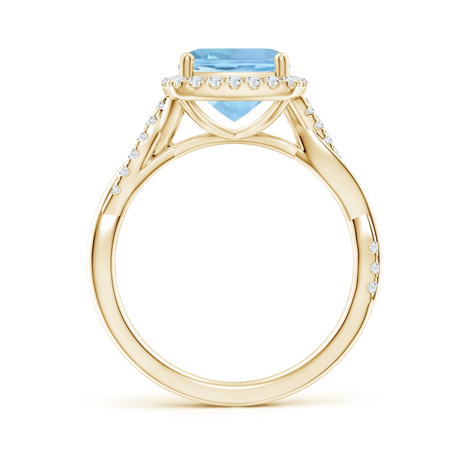 8mm AAAA Twisted Shank Cushion Aquamarine Halo Engagement Ring in Yellow Gold side-1