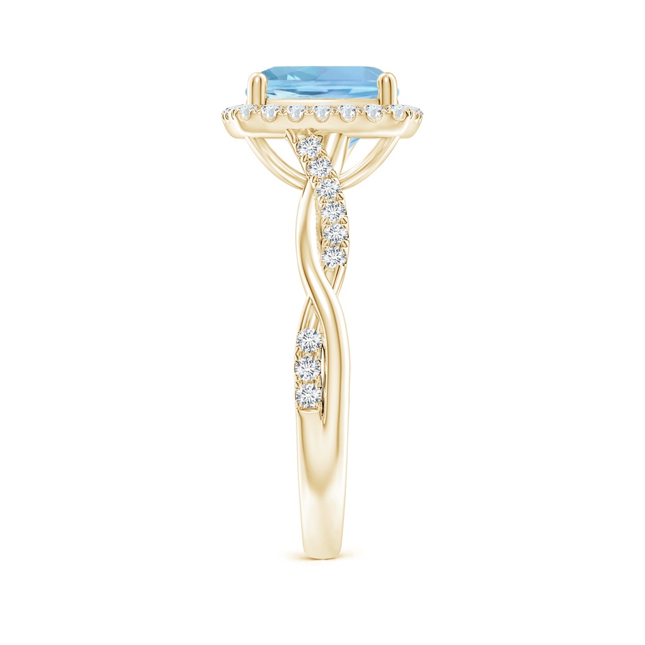 8mm AAAA Twisted Shank Cushion Aquamarine Halo Engagement Ring in Yellow Gold side-2