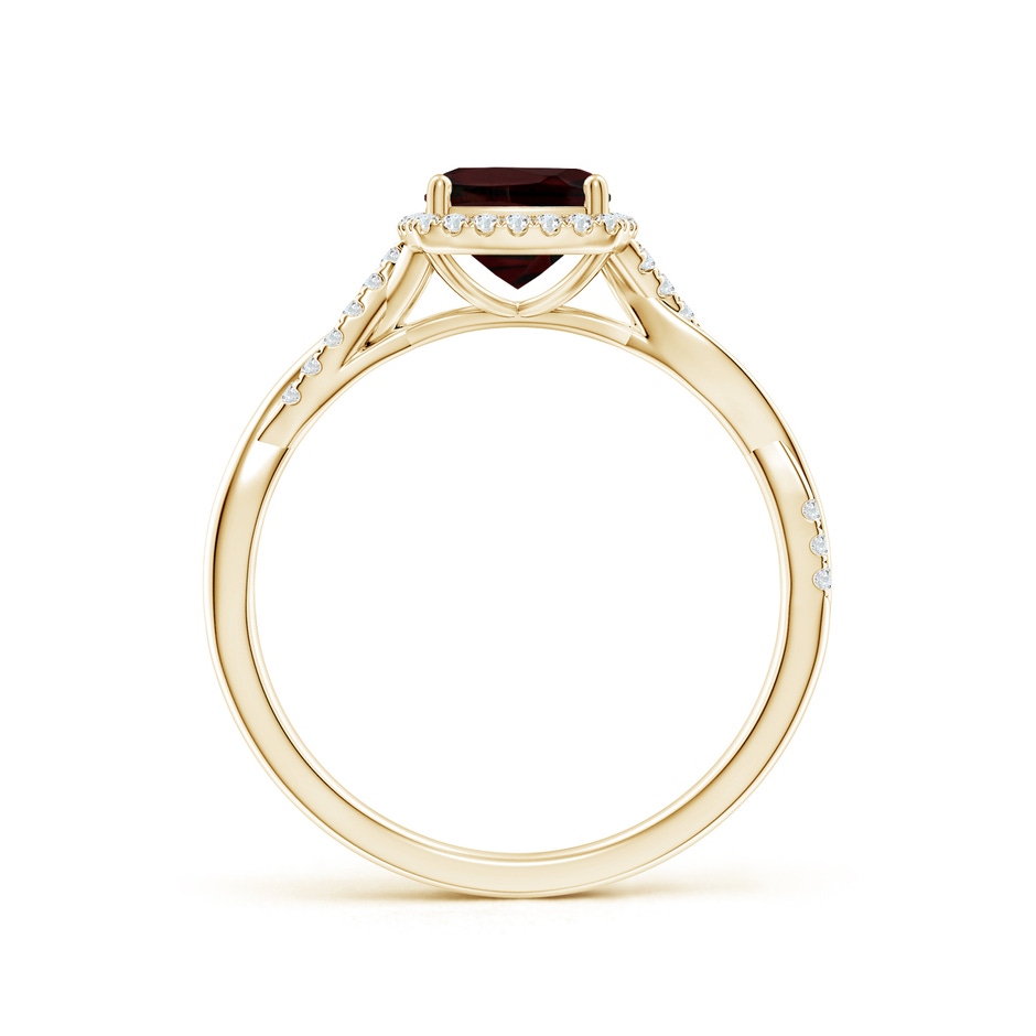 6mm A Twisted Shank Cushion Garnet Halo Engagement Ring in Yellow Gold side-1