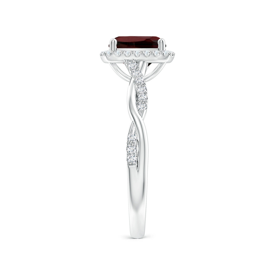 7mm AA Twisted Shank Cushion Garnet Halo Engagement Ring in White Gold side-2