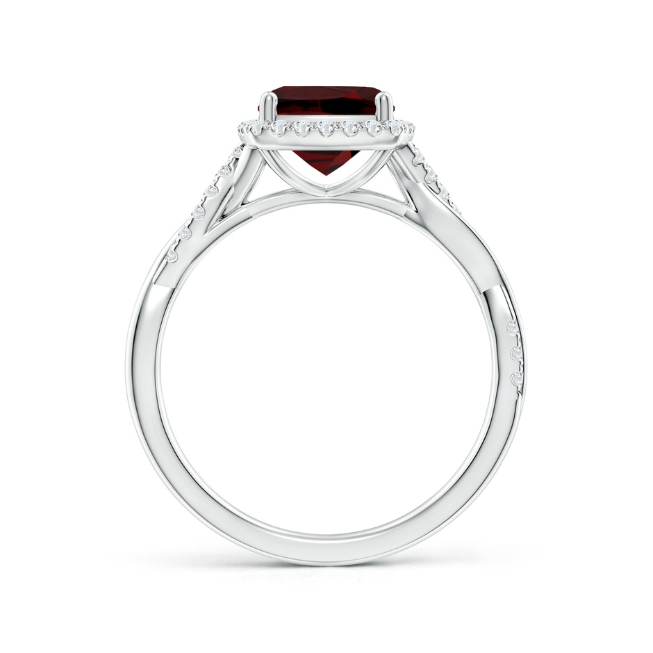 7mm AAA Twisted Shank Cushion Garnet Halo Engagement Ring in White Gold side-1