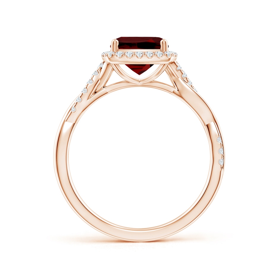 7mm AAAA Twisted Shank Cushion Garnet Halo Engagement Ring in Rose Gold side-1
