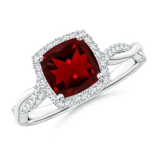7mm AAAA Twisted Shank Cushion Garnet Halo Engagement Ring in White Gold