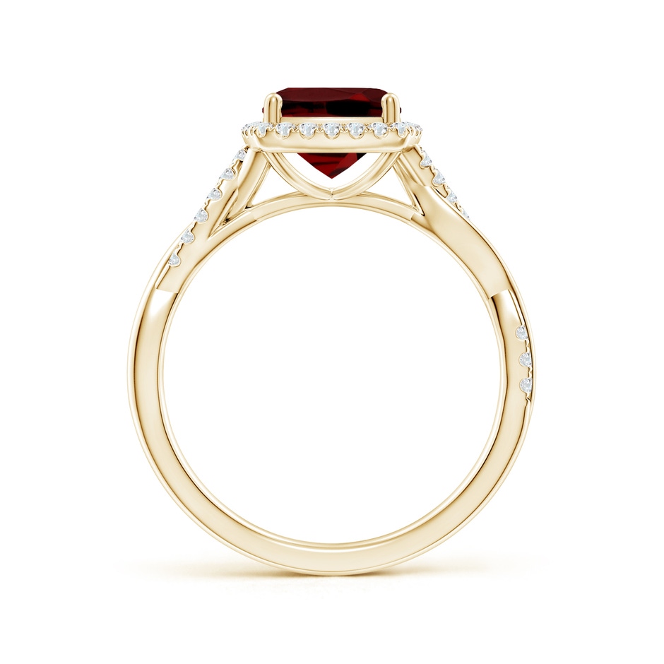 7mm AAAA Twisted Shank Cushion Garnet Halo Engagement Ring in Yellow Gold side-1