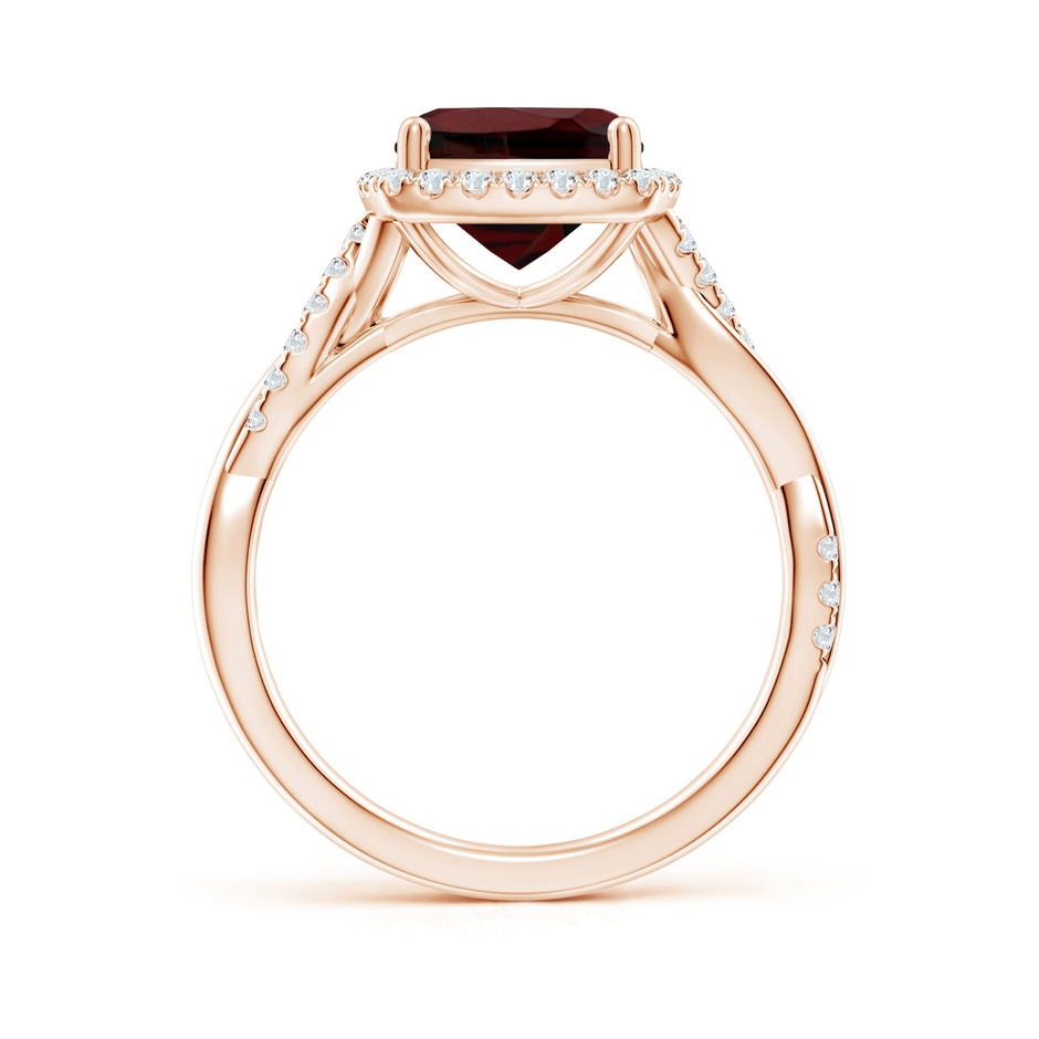 8mm AA Twisted Shank Cushion Garnet Halo Engagement Ring in Rose Gold side-1