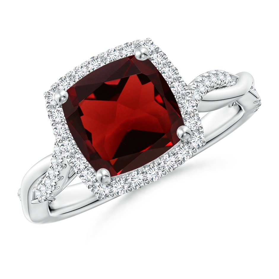 8mm AAA Twisted Shank Cushion Garnet Halo Engagement Ring in White Gold 