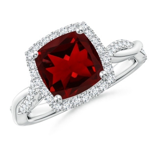 8mm AAAA Twisted Shank Cushion Garnet Halo Engagement Ring in P950 Platinum