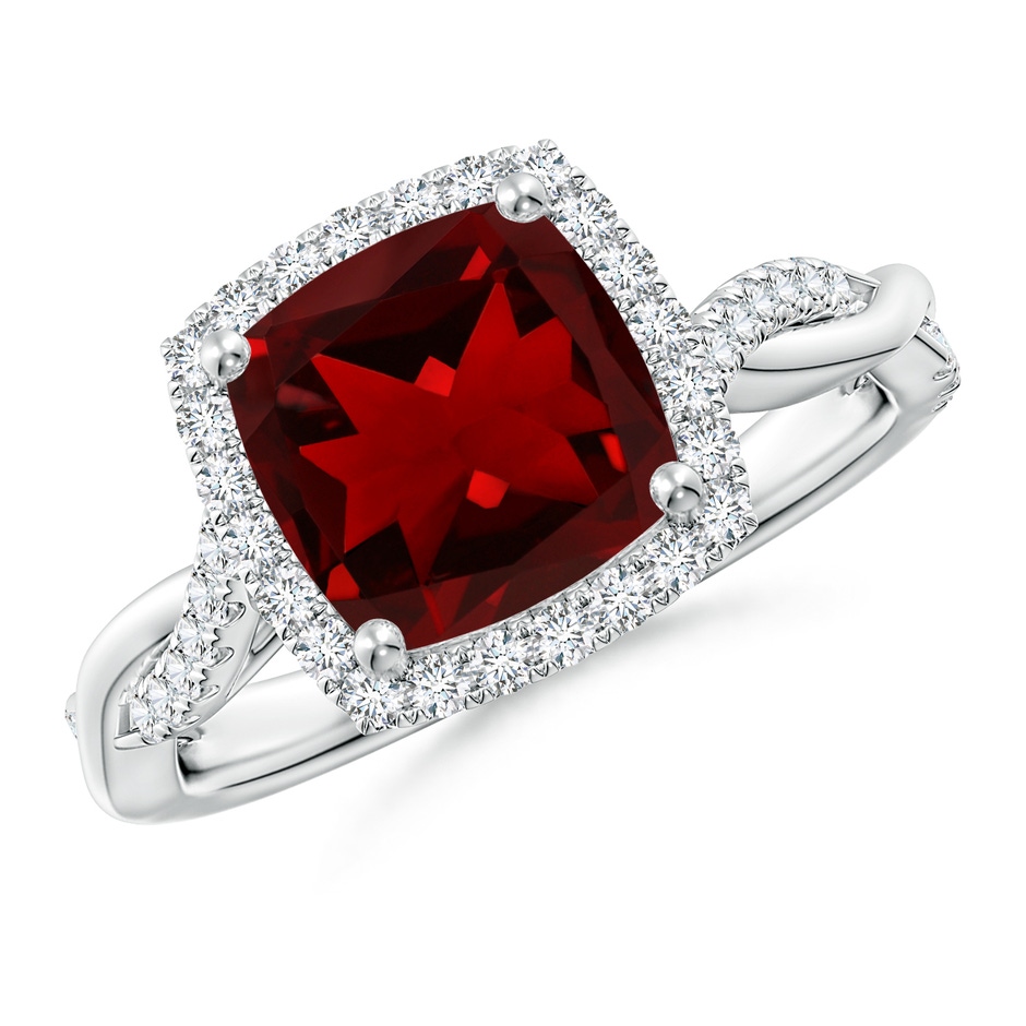8mm AAAA Twisted Shank Cushion Garnet Halo Engagement Ring in P950 Platinum 