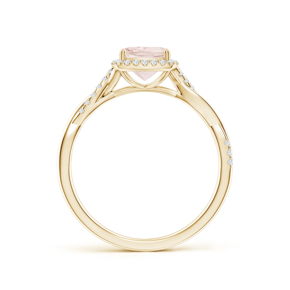 6mm A Twisted Shank Cushion Morganite Halo Engagement Ring in Yellow Gold side-1