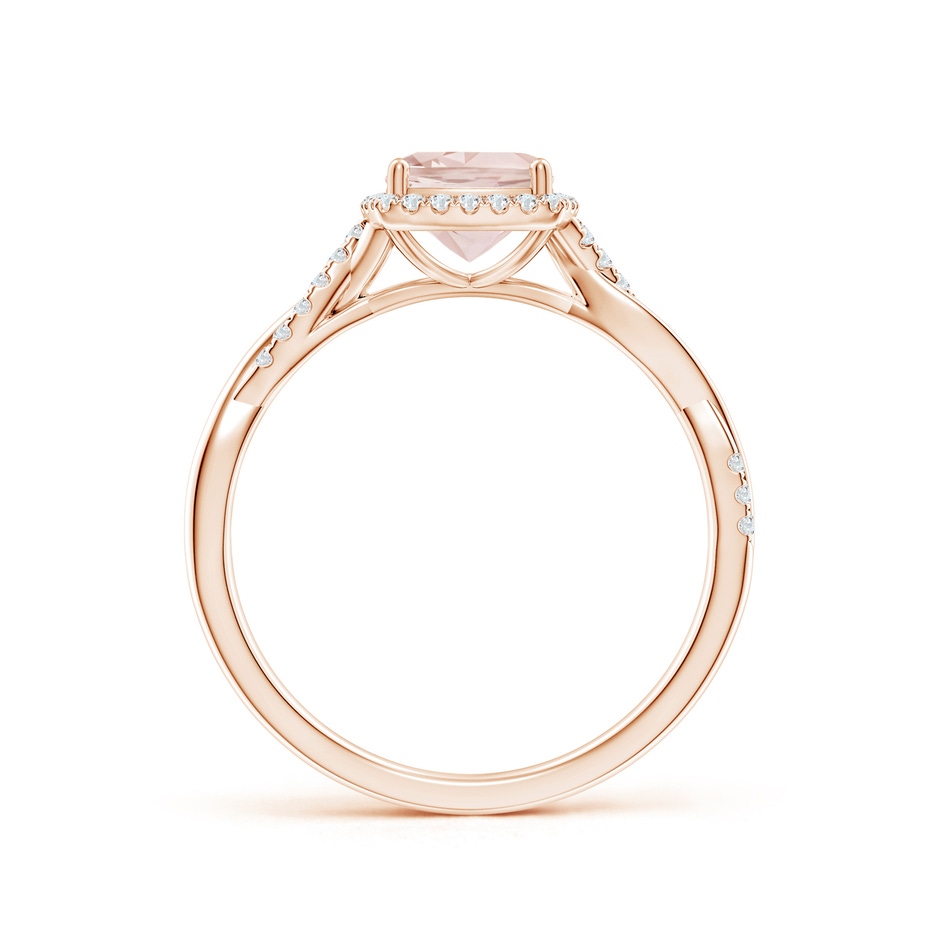 6mm AA Twisted Shank Cushion Morganite Halo Engagement Ring in Rose Gold side-1