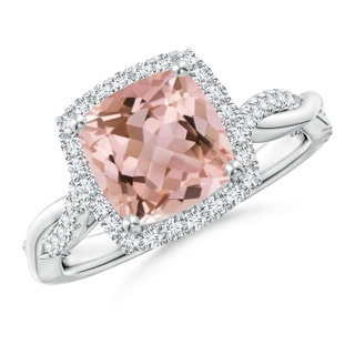 8mm AAAA Twisted Shank Cushion Morganite Halo Engagement Ring in P950 Platinum
