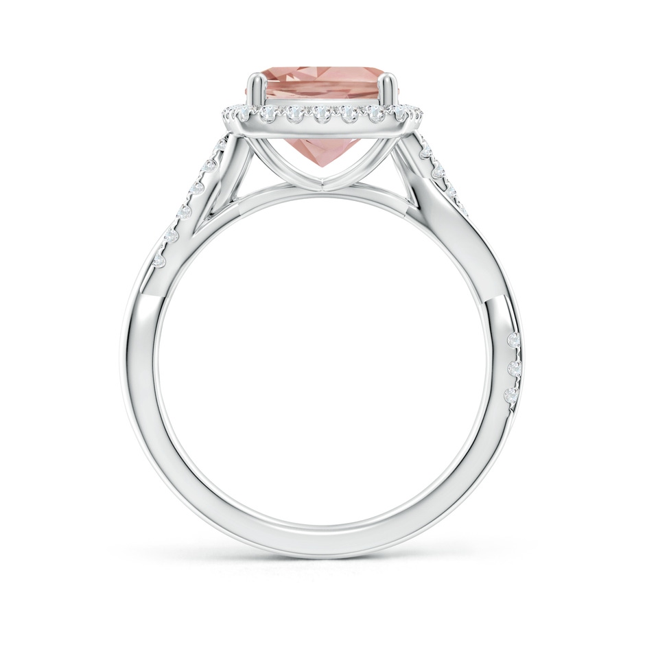 8mm AAAA Twisted Shank Cushion Morganite Halo Engagement Ring in White Gold side-1