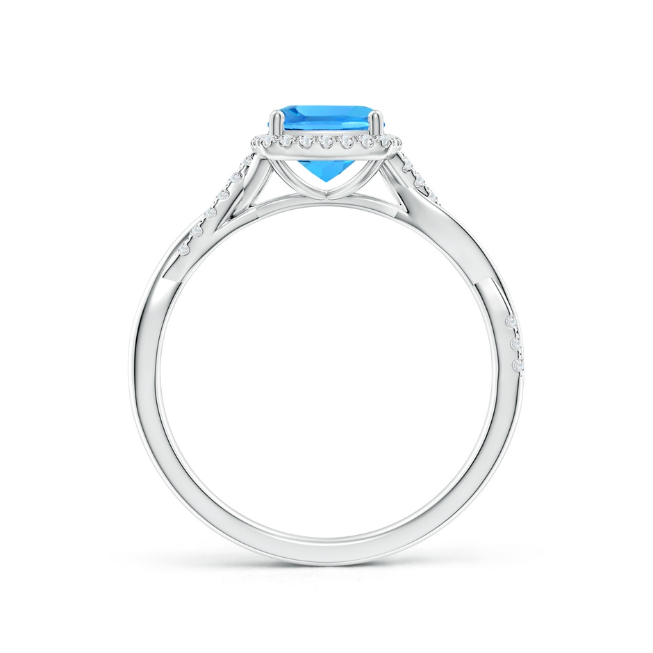 6mm AAAA Twisted Shank Cushion Swiss Blue Topaz Halo Engagement Ring in White Gold side-1