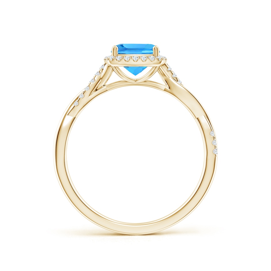6mm AAAA Twisted Shank Cushion Swiss Blue Topaz Halo Engagement Ring in Yellow Gold side-1
