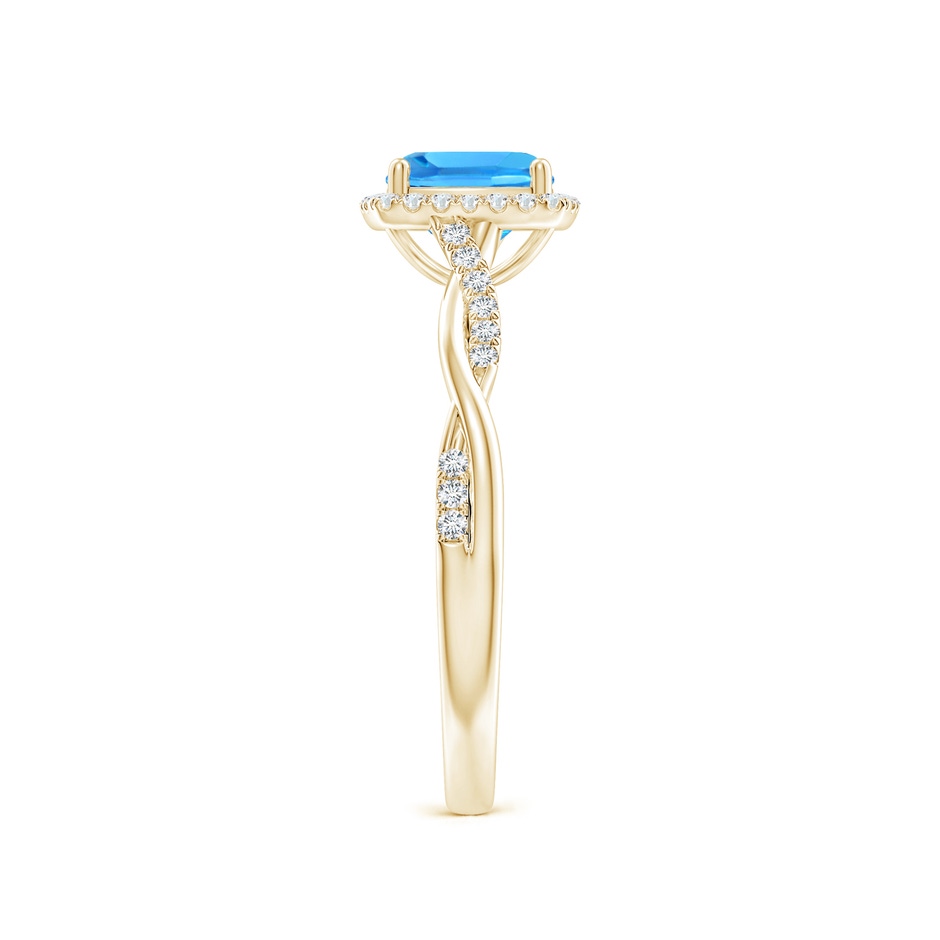 6mm AAAA Twisted Shank Cushion Swiss Blue Topaz Halo Engagement Ring in Yellow Gold side-2
