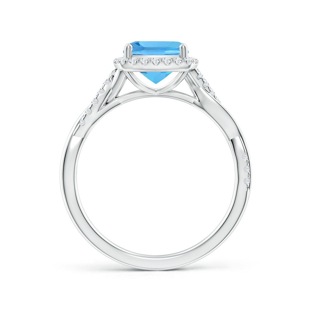 7mm AAA Twisted Shank Cushion Swiss Blue Topaz Halo Engagement Ring in White Gold Side-1