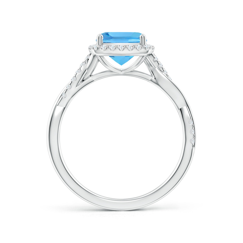 7mm AAA Twisted Shank Cushion Swiss Blue Topaz Halo Engagement Ring in White Gold side-1