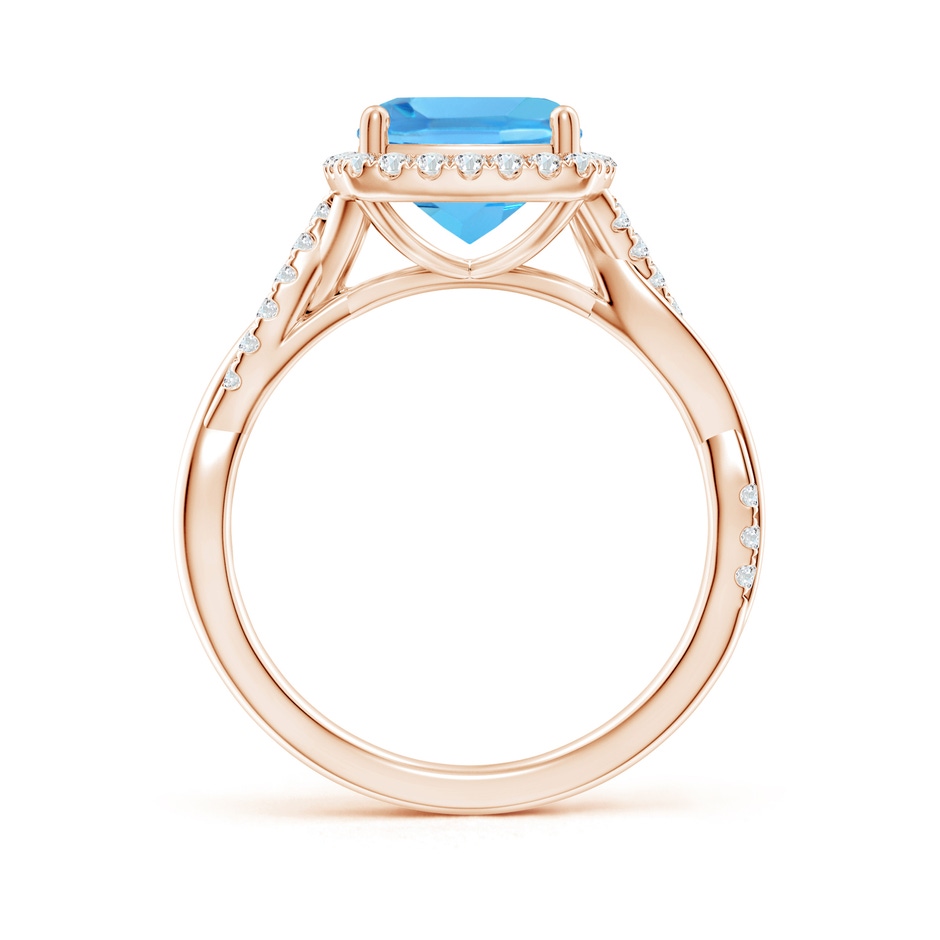 8mm AAA Twisted Shank Cushion Swiss Blue Topaz Halo Engagement Ring in Rose Gold side-1