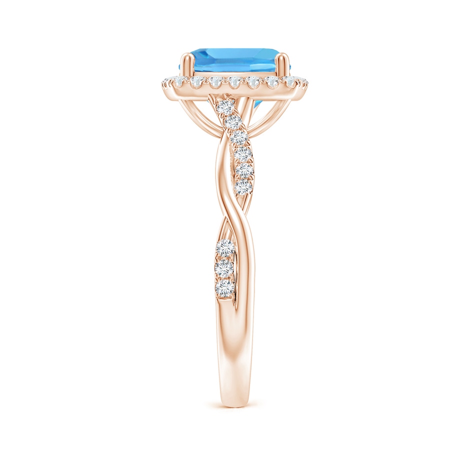 8mm AAA Twisted Shank Cushion Swiss Blue Topaz Halo Engagement Ring in Rose Gold side-2