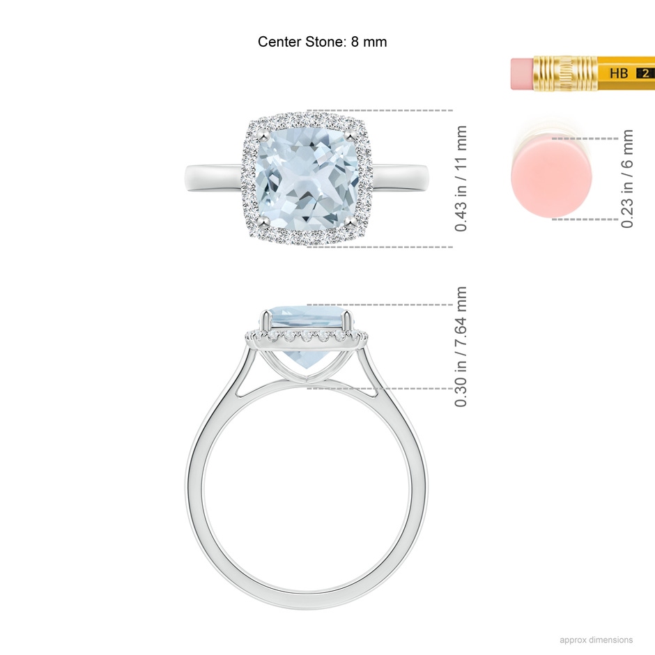 8mm A Classic Cushion Aquamarine Halo Engagement Ring in White Gold ruler