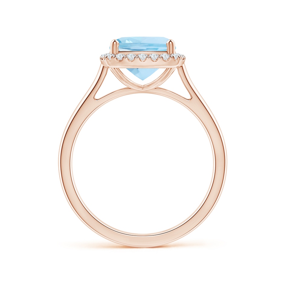 8mm AAA Classic Cushion Aquamarine Halo Engagement Ring in Rose Gold side 1