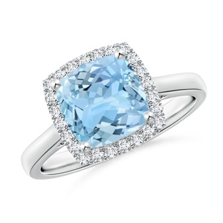 8mm AAAA Classic Cushion Aquamarine Halo Engagement Ring in P950 Platinum