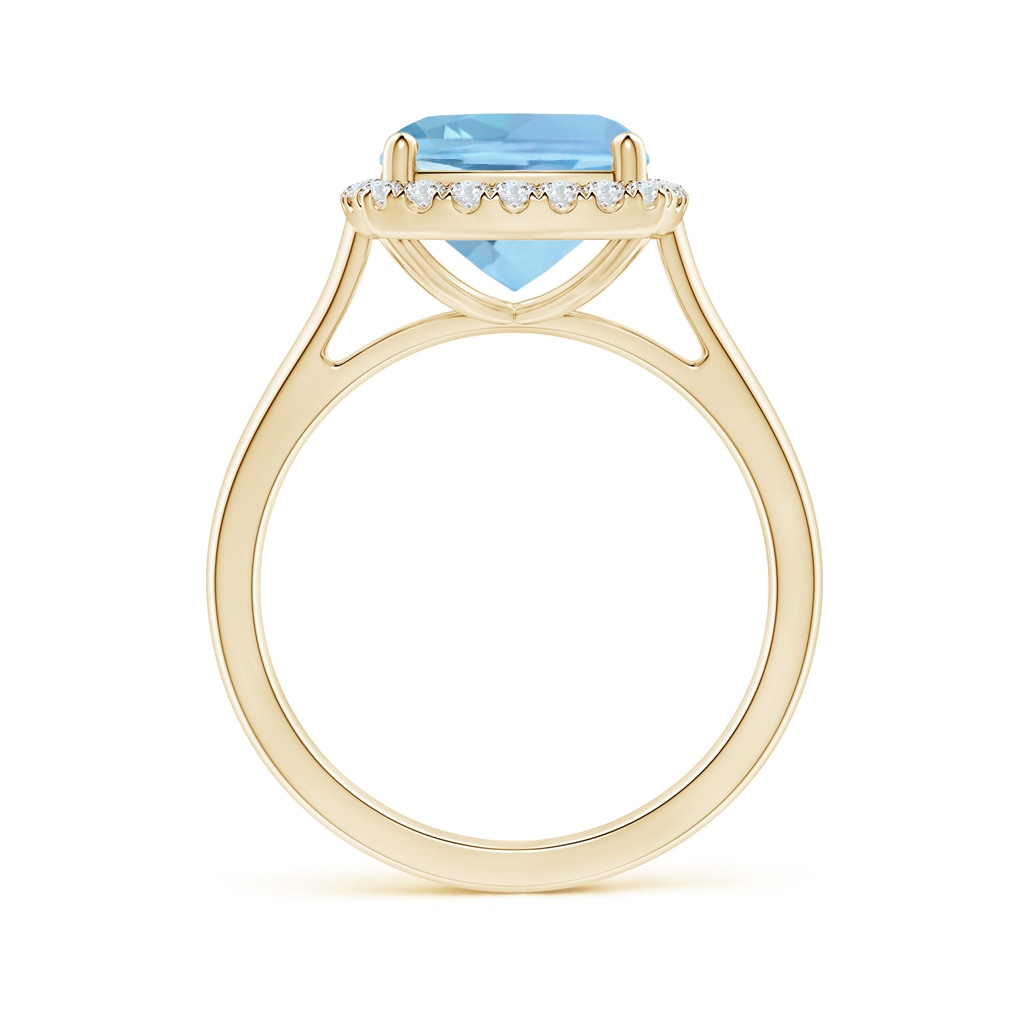 9mm AAAA Classic Cushion Aquamarine Halo Engagement Ring in Yellow Gold - side 1