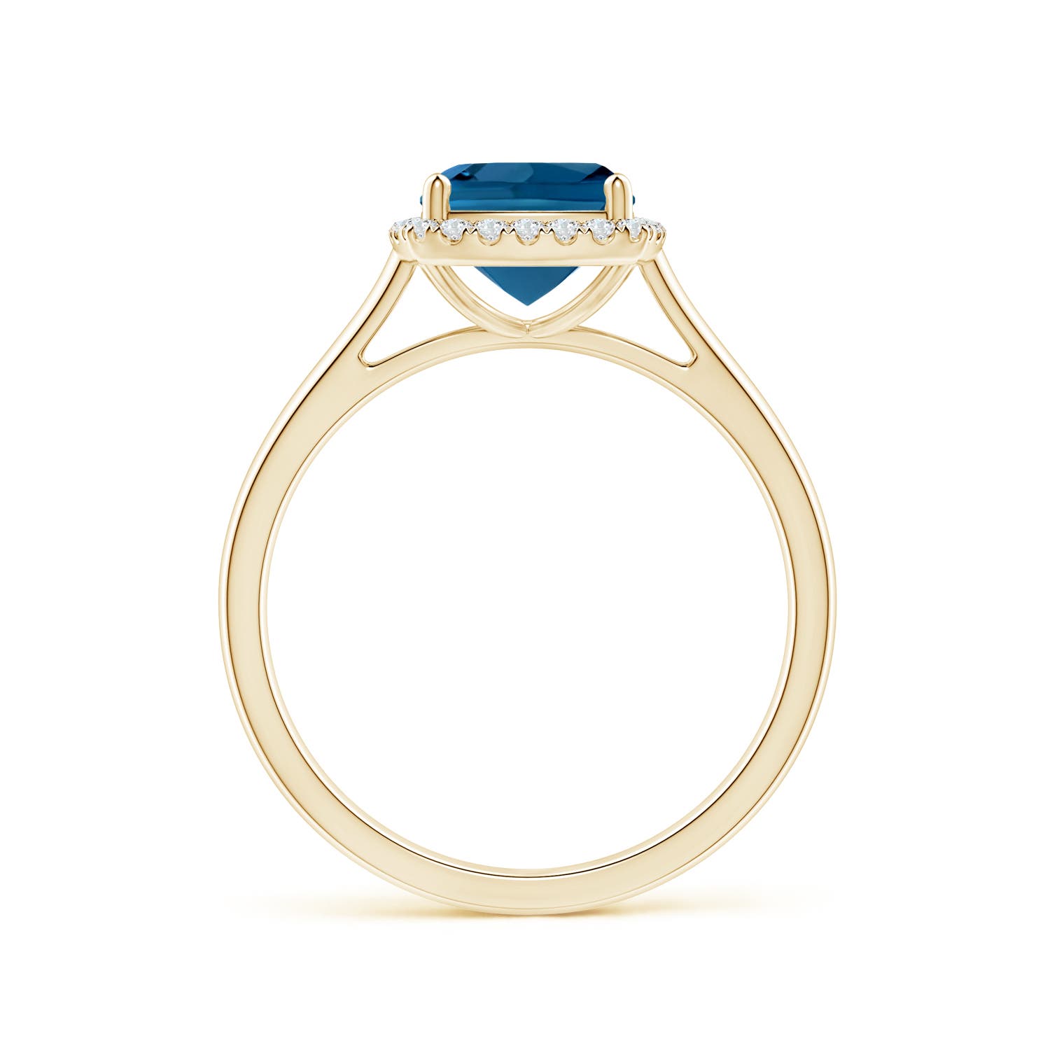 7mm AAA Classic Cushion London Blue Topaz Halo Engagement Ring in 18CT Yellow Gold - side 2
