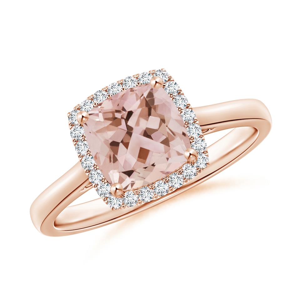7mm AAA Classic Cushion Morganite Halo Engagement Ring in Rose Gold 