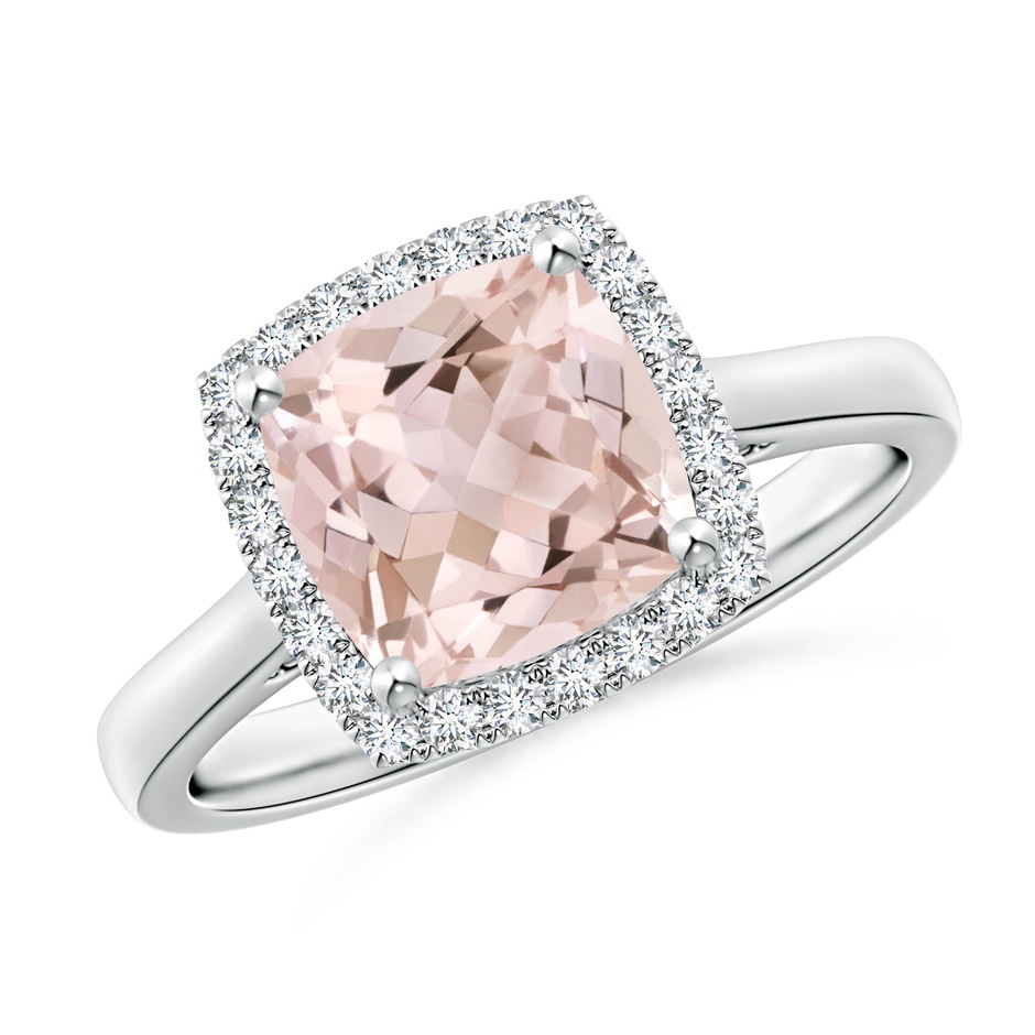 8mm A Classic Cushion Morganite Halo Engagement Ring in White Gold 