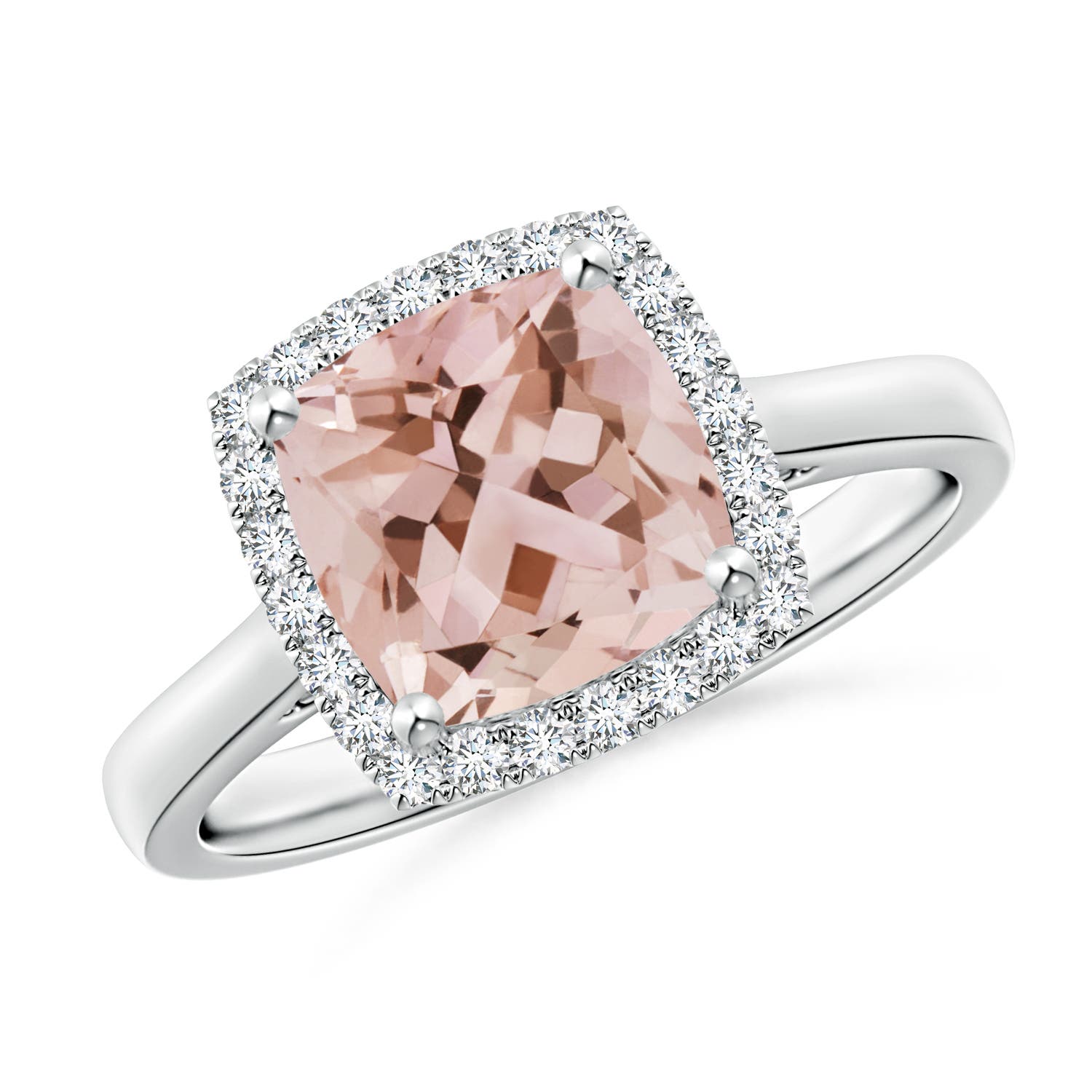 8mm AAA Classic Cushion Morganite Halo Engagement Ring in P950 Platinum