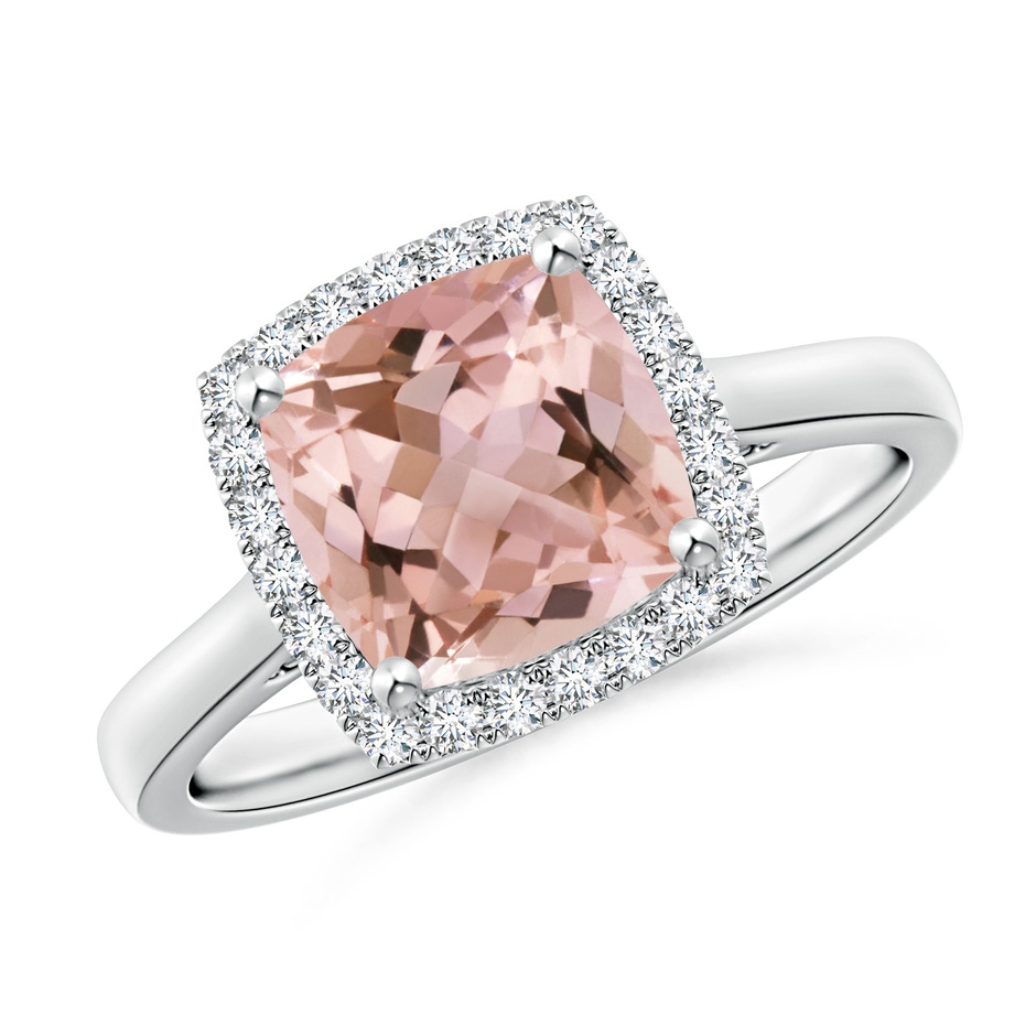 8mm AAAA Classic Cushion Morganite Halo Engagement Ring in White Gold 