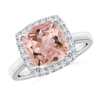 9mm AAAA Classic Cushion Morganite Halo Engagement Ring in P950 Platinum