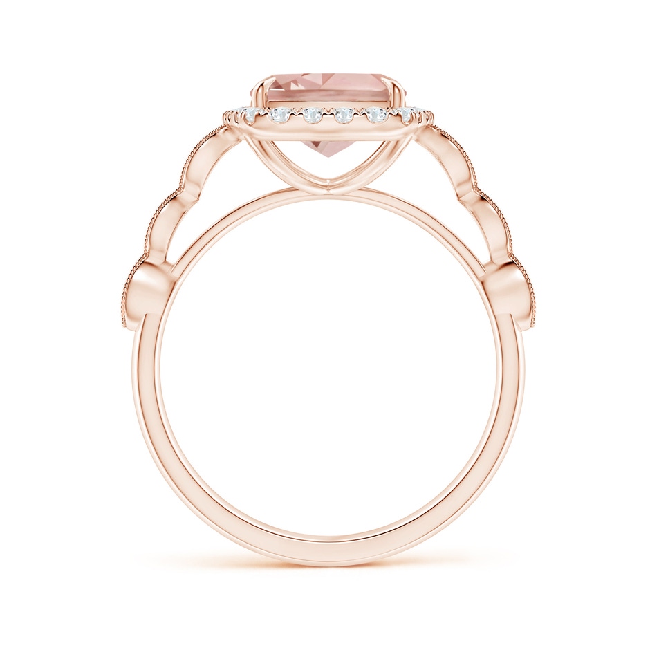 10x8mm AAA Cushion Morganite Halo Ring with Marquise Motifs in Rose Gold side 1