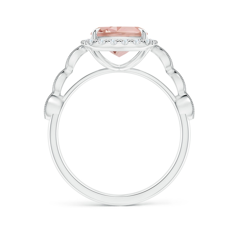10x8mm AAA Cushion Morganite Halo Ring with Marquise Motifs in White Gold side 1