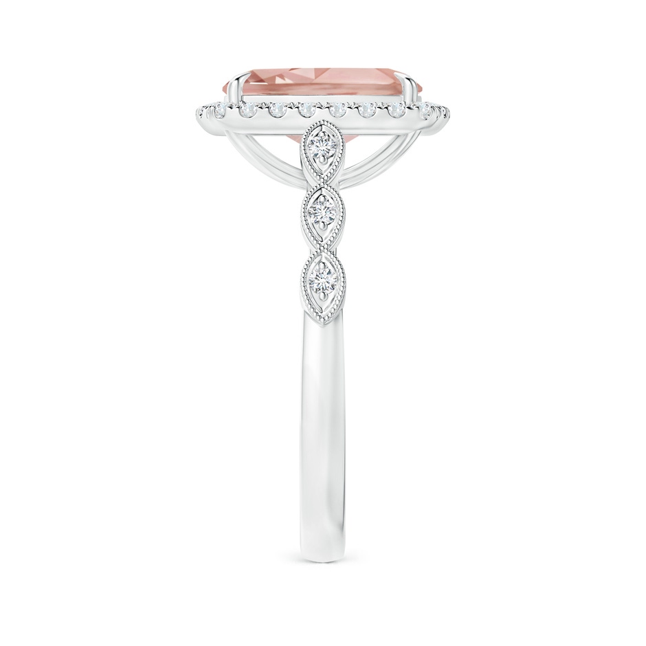 10x8mm AAA Cushion Morganite Halo Ring with Marquise Motifs in White Gold side 2