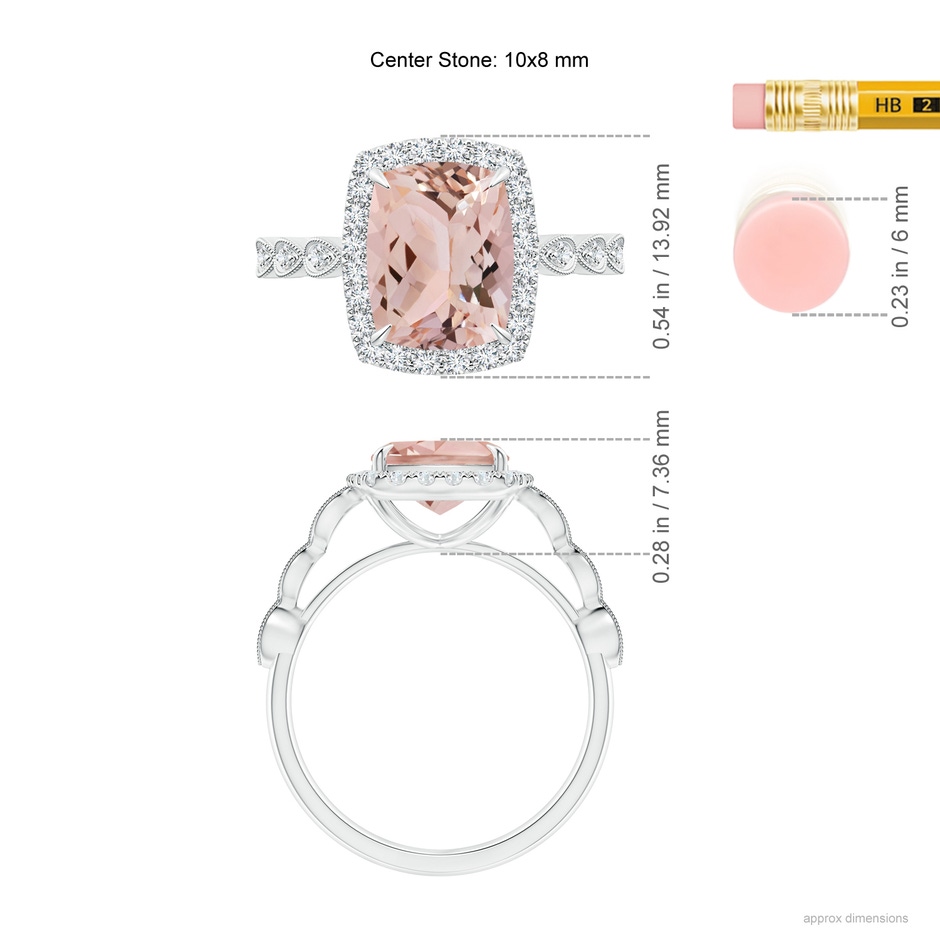 10x8mm AAA Cushion Morganite Halo Ring with Marquise Motifs in White Gold ruler