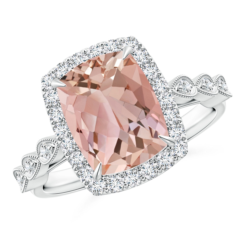 10x8mm AAAA Cushion Morganite Halo Ring with Marquise Motifs in P950 Platinum