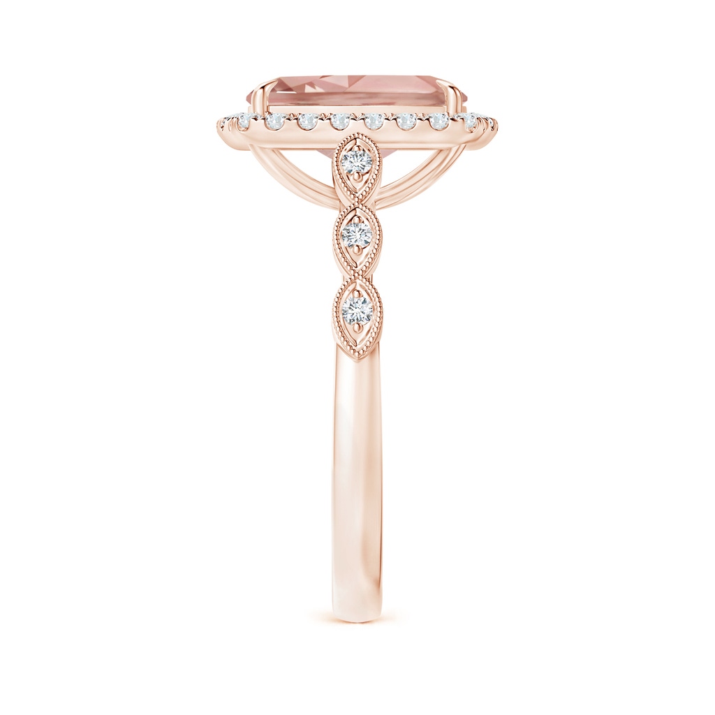 10x8mm AAAA Cushion Morganite Halo Ring with Marquise Motifs in Rose Gold Side 2